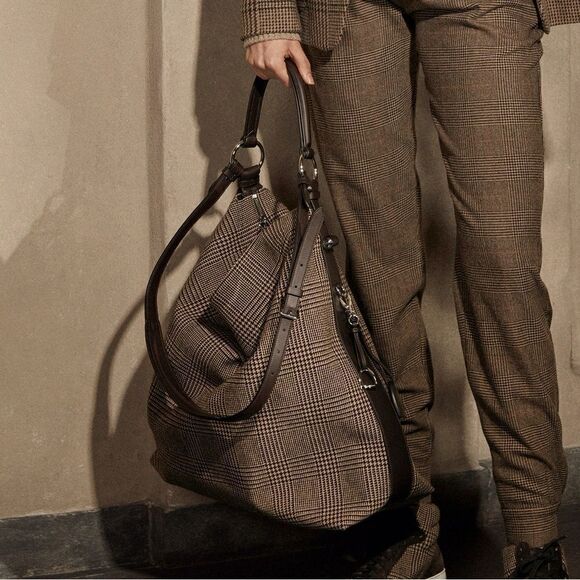 Ralph Lauren Collection *Fall '21 Lambswool Calfskin Trim Glenn-plaid Bridle Bag - Picture 1 of 16